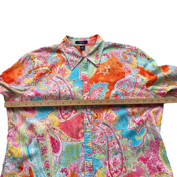 CHAPS By Ralph Lauren Women’s XL Pink Orange Paisley 100% Cotton Button Blouse - Picture 8 of 14